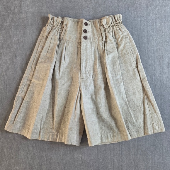 Gitano Pants - Gitano High Waisted Shorts Womens sz‎ 8 Beige Vintage 90s Ramie Cotton Pleated